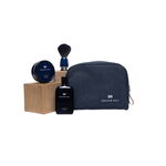 GRAHAM HILL SHAVING SET mit Rasierseife, Rasierpinsel, After Shave Tonic und dunkelblauer Kosmetiktasche.