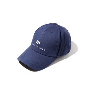 Dunkelblaue GRAHAM HILL Unisex-Cap aus Baumwoll-Mischgewebe mit weiß gesticktem Logo und gebogenem Schirm